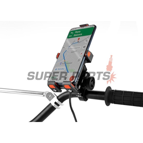 Стойка за телефон -4 RIDE- с USB зарядно, анти-вибрационна, 12-30mm захващане - универсална