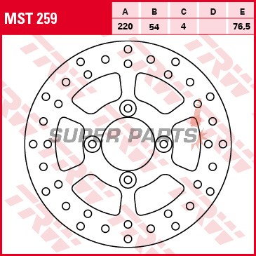 Спирачен диск -TRW- MST259, 220mm, MBK Doodo 125 / 150XN (2000-2005), Skyliner 180 (2003), XQ Thunder 125 (2001-2003), YP Skyliner 125E (2003-2005); Yamaha XN Teos 125 (2000-2003), XQ Maxster 125 / 150 (2001-2003), YP Majesty 125R / 150 / 180E (1998-2009)