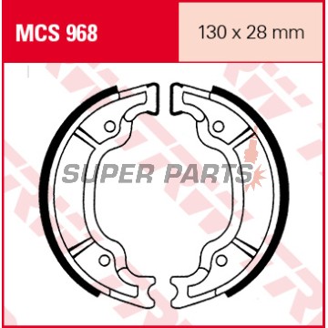Накладки (челюст) -TRW- MCS968, 130x28mm, Aprilia Scarabeo 100, Italjet Millenium 100/125/150, MBK Skyliner/Nitro/Ovetto 100/125/150, Yamaha DT 80, Virago 125/250, Drag Star 125/250, YBR 125/250, YZ 125 (1985-2012)