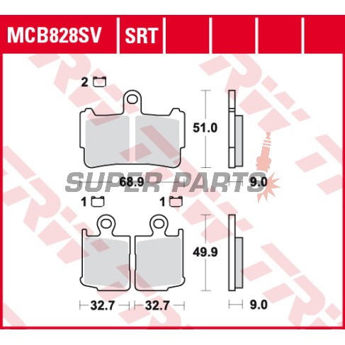Накладки -TRW- MCB828SRT, синтеровани, Honda VFR1200F ABS / DCT V4 (2010-2013)