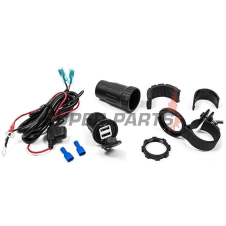 USB адаптер -4 RIDE- 12V, 2xUSB (3.1A), 2 пина, с държач за кормило 22mm - универсален