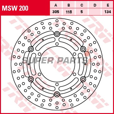 Спирачен диск -TRW- MSW200, 305mm, BMW K 100RS 16V / K1100RS-LT (1990-1998) / K1 1000 (1989-1993) / R850R-RT (1995-2000) / R1100R-RS-RT (1992-2001)