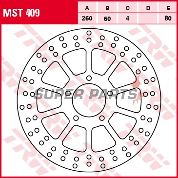 Спирачен диск -TRW- MST409, 260mm, Aprilia Atlantic 500 Sprint (2002-2010), Scarabeo 125/300/400/500 (1999-2012), Sportcity 125/200/250/300 Cube (2004-2013); Derbi Boulevard 125 (2008-2012), Rambla 125/250/300i (2008-2012)