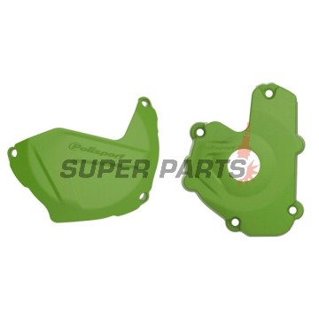 Комплект предпазител за капак съединител и капак статор -POLISPORT- зелени, KAWASAKI KX 250 2013-2016