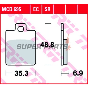 Накладки -TRW- MCB695EC, CPI GTR (2002-2006); Derbi Sonar (2010-2012); Gilera Runner/Runner SP (1999-2005), Stalker (1997-2005); Peugeot Tweet (2010); Piaggio Fly (2006-2014), Zip/Zip II (2000-2010)