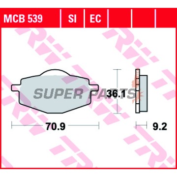 Накладки -TRW- MCB539, Adly Fox 50, Beta Euro/Jonathan 350, Gilera RC600, Apache 125, MBK Flame 125, Thunder 125, Skyliner 125, Booster 100, Sachs Roadster 650/800, Yamaha DT50/80/125, TDR125, TT600, XT350/500/600 Tenere, XTZ660 Tenere, YBR125, YZ125
