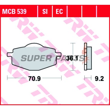 Накладки -TRW- MCB539SI, Adly Fox 50, Beta Euro/Jonathan 350, Gilera RC600, Apache 125, MBK Flame 125, Thunder 125, Skyliner 125, Booster 100, Sachs Roadster 650/800, Yamaha DT50/80/125, TDR125, TT600, XT350/500/600 Tenere, XTZ660 Tenere, YBR125, YZ125