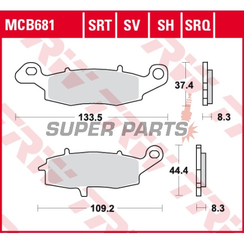 Накладки -TRW- MCB681SH, Kawasaki ER-6F/ER-6N, Versys 650, VN/Vulcan, W650/W800, Z750/ZR-7; Suzuki V-Strom, SV650, GS500, Bandit, Intruder/VanVan (1995-2020)