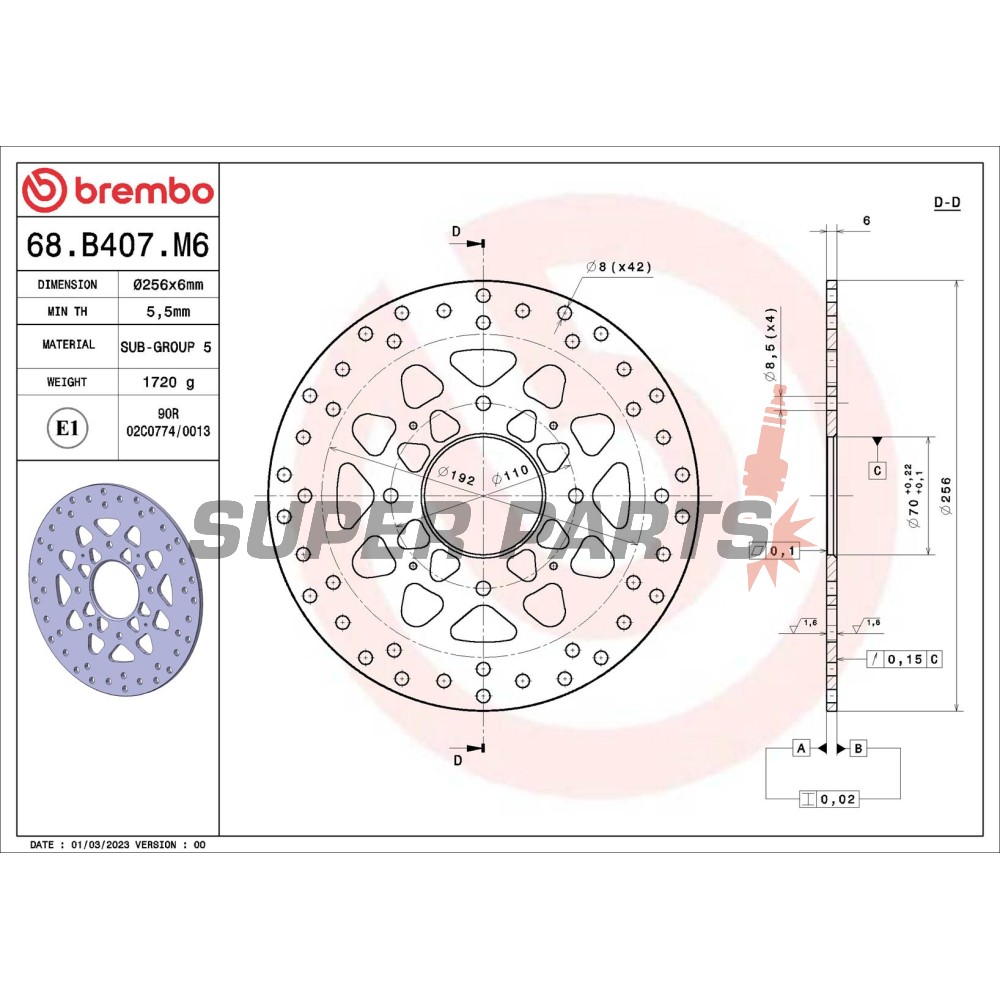 Спирачен диск -BREMBO- 68B407M6, Honda CB 1000R (2008-2024) + Honda VFR 750F / 800 (1986-2017)