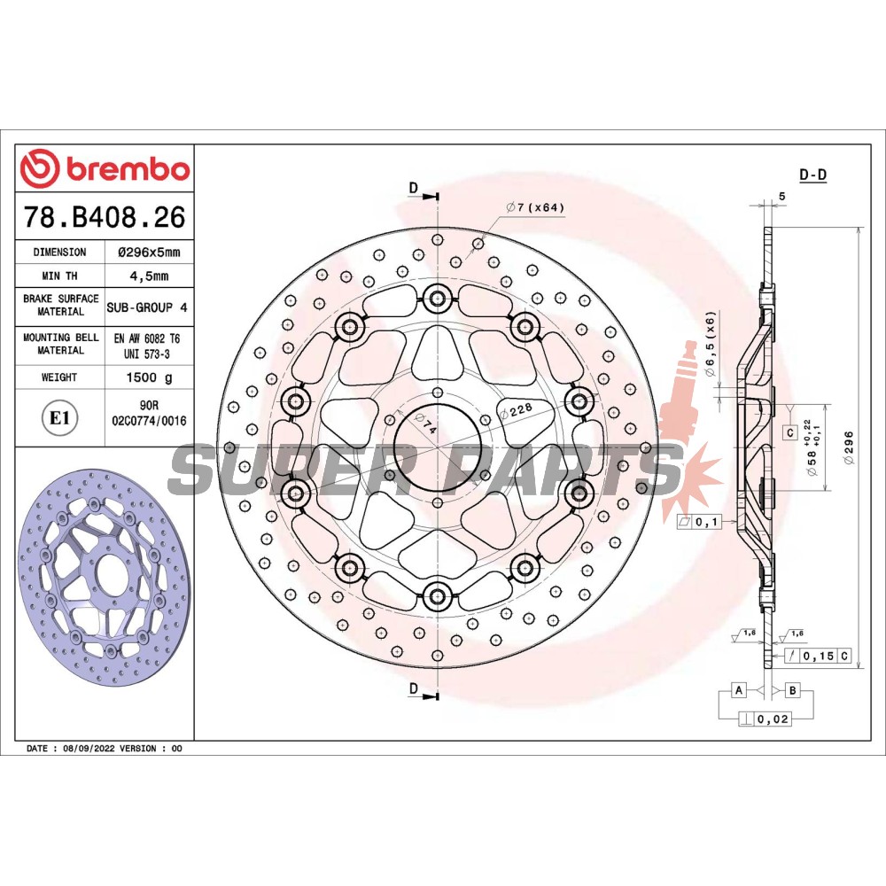 Спирачен диск -BREMBO- 78B40826, Honda CB600F Hornet / Hornet S, Honda CBF600S (2000-2006)