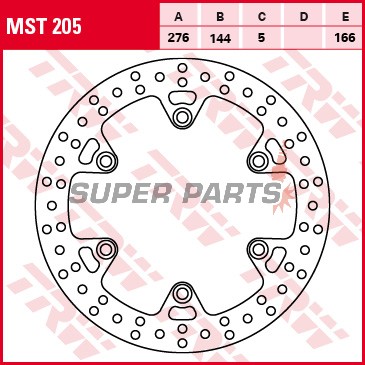 Спирачен диск -TRW- MST205, 276mm, Honda CBR125R (2004-2010) / CBR600F (1987-1994) / CBX750F (1984-1986) / FX650 Vigor (1999-2002) / PC800 Pacific Coast (1988-1998) / VF1000 (1983-1986) / VFR750F (1986-1987) / XLV750R (1983-1985)