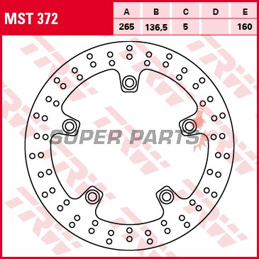 Спирачен диск -TRW- MST372, 265mm, BMW F650GS/F700GS/F800GS-ST-R-GT + HP2 + K1200/K1300 + R1200GS/RT/R/S/ST + R nineT + Husqvarna Nuda 900 (2003-2016)