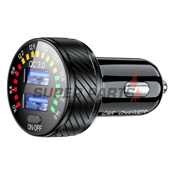 USB адаптер за запалка -4 RIDE- 12V, 2xUSB 3.0 + волтметър - универсален