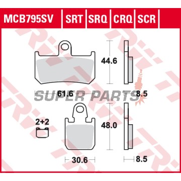 Накладки -TRW- MCB795SV, Yamaha FZ1 1000N / MT-01 1700 / VMX V-Max 1700 / YZF-R1 1000 (2004-2016)