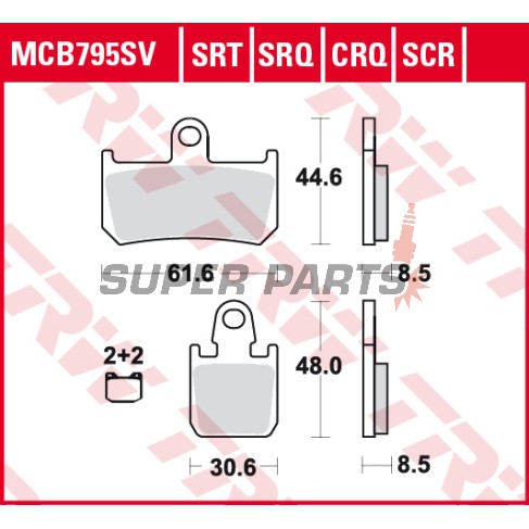 Накладки -TRW- MCB795CRQ, Yamaha FZ1 1000N / MT-01 1700 / VMX V-Max 1700 / YZF-R1 1000 (2004-2016)