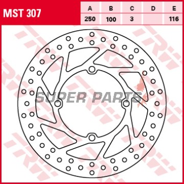 Спирачен диск -TRW- MST307, 250mm, Kawasaki KDX200/220 (1986-2003) / KLX250 (2009-2013) / KX125/250/250F/250R (2003-2018) / KXE250 (2003-2006) / Suzuki DR125SM (2008-2013) / RM-Z250 (2004-2006)