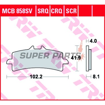 Накладки -TRW- MCB858CRQ, Aprilia RSV4 1000, BMW S1000RR HP4, Ducati Panigale 1199/1299, Kawasaki H2 & ZX-10R, KTM RC8 1190 & Super Duke 1290, MV Agusta F4/F3, Suzuki Hayabusa & GSX-R 1000, Triumph Daytona 675 & Speed Triple 1050