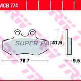 Накладки -TRW- MCB774, Gilera Runner 125FX/180FXR/180VXR/200VXR (1999-2005), MBK XC 125 Flamex(2005), Peugeot Elyseo 125 (2003), Piaggio Beverly 125/125GT (2002-2005), Yamaha Cygnusx125 (2004-2009)