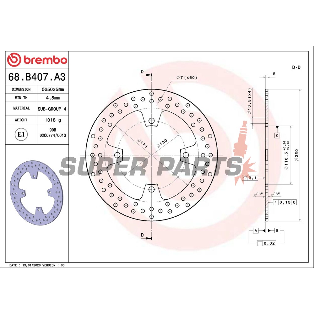 Спирачен диск -BREMBO- 68B407A3, Kawasaki GTR / Z / ZZR 750-1400 (1984-2011)