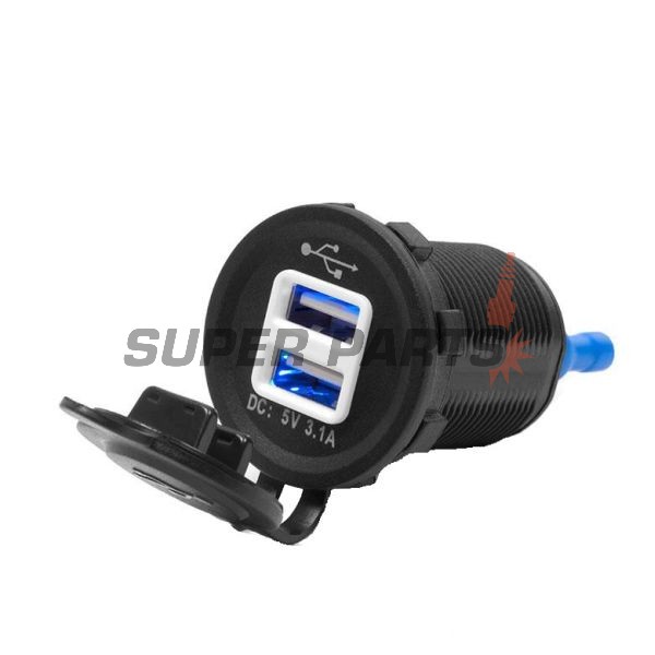 USB адаптер -4 RIDE- 12V, 2xUSB (3.1A), 2 пина - универсален