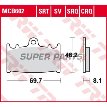 Накладки -TRW- MCB602SRQ, Kawasaki GPZ, KLZ, VN, ZR, ZX, ZX-6R, ZX-9R, ZXR, ZZR 1989-2019; Suzuki GSF, GSR, GSX, GSX-R, RGV, SV 1988-2017