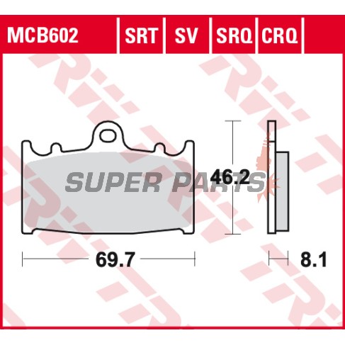 Накладки -TRW- MCB602CRQ, Kawasaki GPZ, KLZ, VN, ZR, ZX, ZX-6R, ZX-9R, ZXR, ZZR 1989-2019; Suzuki GSF, GSR, GSX, GSX-R, RGV, SV 1988-2017