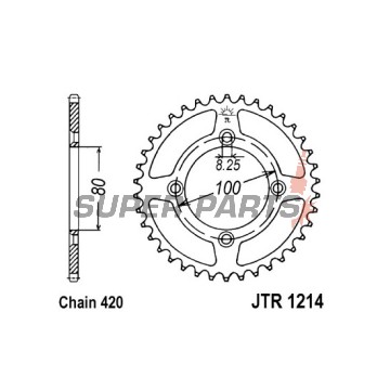 Заден пиньон -JT- JTR1214,46, 46 зъба, стоманен, Honda CR 50 1984, CR 60 1985-1986, CR 80 1982-1984, CRF 110 2013-2021, CRF 70 2004-2012, CRF 80 2004-2013, XR 70 1997-2003, XR 80 1985-2003