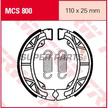 Накладки (челюст) -TRW- MCS800, 110x25mm, Aprilia SR/Rally/Sonic, Honda SH/SFX/DAX, Kymco Agility/Dink/Top Boy, Malaguti F10/F12, Peugeot Ludix/Speedfight/Trekker/Vivacity, Piaggio NRG/Zip (1966-2015)