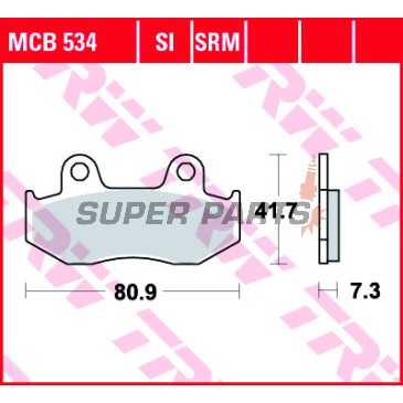 Накладки -TRW- MCB534, Honda ATC250R/350X, CH250 Spacy/Elite, CN250 Helix, CR50R/125R/250, FTR250, Lead100, MTX125, NES125/150, RX250RE, SCV100 Lead, SH125/150, TRX250R, XL250R/350R/600R, XLR250R, XR250R/350R/500R/600R, Peugeot Elyseo 125