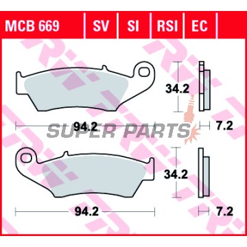 Накладки -TRW- MCB669SV, Aprilia MXV/RXV, Beta RR, Gas Gas EC/FSE/FSR/MC, Honda CR/CRF/XR/XL, Kawasaki KDX/KLX/KX, Suzuki DR-Z/RM/RM-Z, Yamaha WR/YZ/XT (1993-2020)