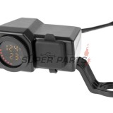 USB адаптер -4 RIDE- 12V, 2xUSB (Type C) + волтметър, с държач за огледало / кормило 22mm - универсален
