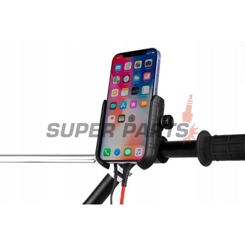 Стойка за телефон -4 RIDE- с безжично зарядно + USB C, анти-вибрационна - универсална
