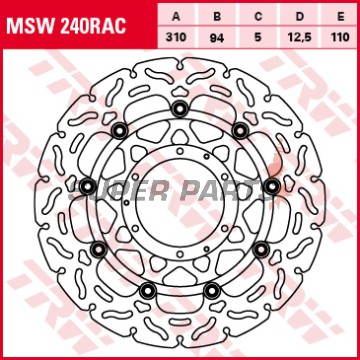 Спирачен диск -TRW- MSW240RAC, 310mm, Honda CB1000R/RA ABS, CB1300/S/SA ABS, CBR600RR ABS, CBR1000RR Fireblade (2003-2016)