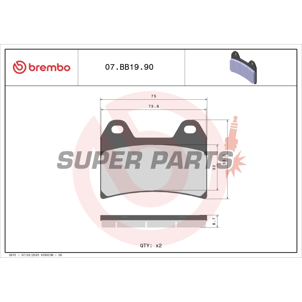 Накладки -BREMBO- 07BB1990, Aprilia RSV / Falco / Pegaso, BMW F800, Ducati Monster / ST / Multistrada, Moto Guzzi Breva / California / Norge / Stelvio, KTM Duke / LC4 / SM, Yamaha XJR / TRX