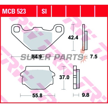 Накладки -TRW- MCB523, Aprilia RX 125, Tuareg 350/600, Husaberg FE600, MC350, Husqvarna TE350/510, WR240/250, CR125/250, Kawasaki GPZ305/500, KLR250/600/650, KLE250/500, KMX125/200, ZX-7R 750, KTM Duke 400, MX125/250/500/600, Suzuki GN125, TU125