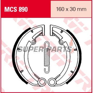 Накладки (челюст) -TRW- MCS890, 160x30mm, MZ/MUZ ETZ 250/251/301 Fun, Saxon 125/150/500 Country, Silver/Red Star 500, TS 125 (1973-2000)