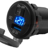 Адаптер, запалка за цигари -4 RIDE- 12V, USB 3.0 + волтметър, 2 пина - универсален