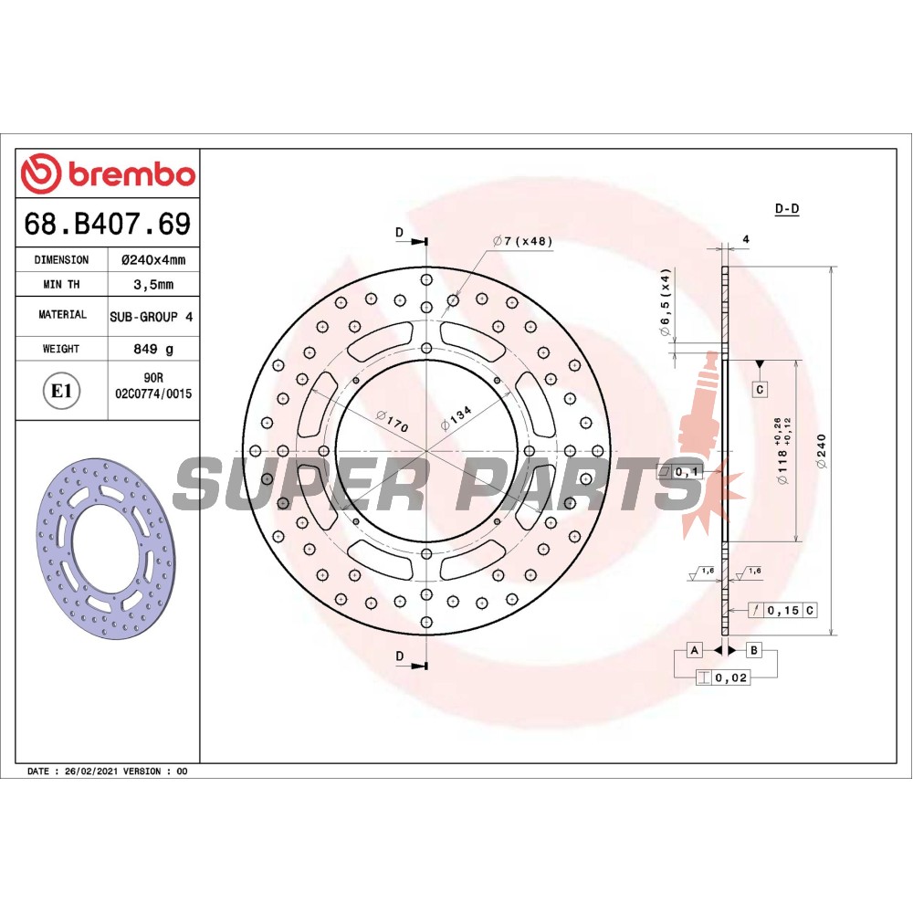 Спирачен диск -BREMBO- 68B40769, Honda CR / CRF / CRM / XL / XLR / XR 50-650 (1983-2010)