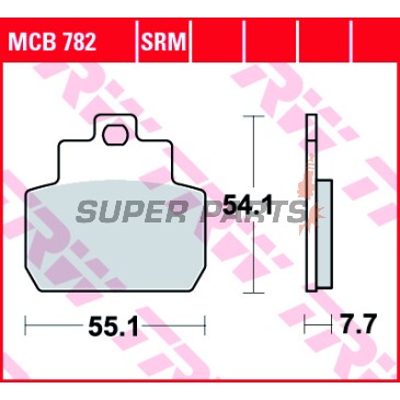 Накладки -TRW- MCB782, Piaggio/Vespa GTS 250/250ie/ABS (2005-2016), GTV 250/300 (2007-2014), MP3 125/125ie (2006-2008), X8 125/150/200/250/400 (2005-2008), X9 125/250 Evolution (2005-2008)