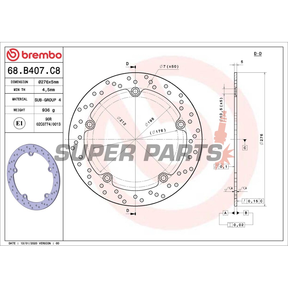 Спирачен диск -BREMBO- 68B407C8, BMW R 850-1150 (1991-2006)