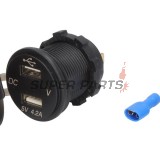USB адаптер -4 RIDE- 12V, 2xUSB (1A + 2.1A), 2 пина - универсален