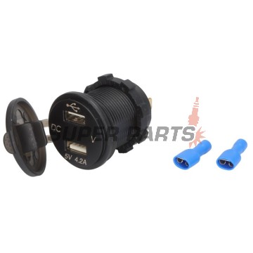 USB адаптер -4 RIDE- 12V, 2xUSB (1A + 2.1A), 2 пина - универсален