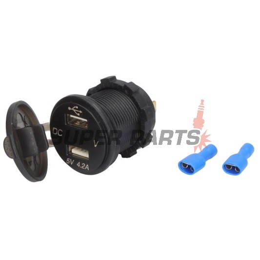 USB адаптер -4 RIDE- 12V, 2xUSB (1A + 2.1A), 2 пина - универсален