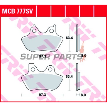 Накладки -TRW- MCB777SV, Harley Davidson FLHR Road King, FLHT Electra Glide, FLHX Street Glide, FLST Fat Boy/Softail, FLTR Road Glide, FXD Dyna, FXST Softail, VRSC V-Rod, XL/XLH Sportster - 883-1803cc, 1999-2013