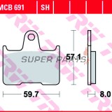 Накладки -TRW- MCB691SH, Honda CB400 Super Four (1999-2004), Kawasaki GTR1400 (2007-2017), ZX-14R Ninja 1400 (2006-2020), ZX-7RR Ninja 750 (1996-1999), ZZR1400 (2006-2019), MZ 1000S (2004-2005), Suzuki GSF650 Bandit/ABS (2005-2007)