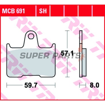 Накладки -TRW- MCB691SH, Honda CB400 Super Four (1999-2004), Kawasaki GTR1400 (2007-2017), ZX-14R Ninja 1400 (2006-2020), ZX-7RR Ninja 750 (1996-1999), ZZR1400 (2006-2019), MZ 1000S (2004-2005), Suzuki GSF650 Bandit/ABS (2005-2007)