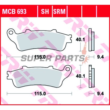 Накладки -TRW- MCB693, Aprilia ETV / RS / RSV / SL / Tuono + Benelli TnT / Tornado / TreK + Ducati 748-1198 / Monster / SS / ST2 + Honda FES / ST + Moto Guzzi Breva / Nevada / V7 + Rieju MRT / SMX / Tango (1997-2010)