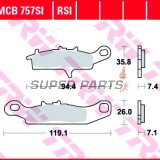 Накладки -TRW- MCB757SI, Kawasaki Brute Force 650, KFX 450R/700 V-Force, KVF/Prairie 650-700; Suzuki LT-V 700 Twin Peaks, Polaris Ranger RZR 800