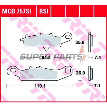 Накладки -TRW- MCB757SI, Kawasaki Brute Force 650, KFX 450R/700 V-Force, KVF/Prairie 650-700; Suzuki LT-V 700 Twin Peaks, Polaris Ranger RZR 800